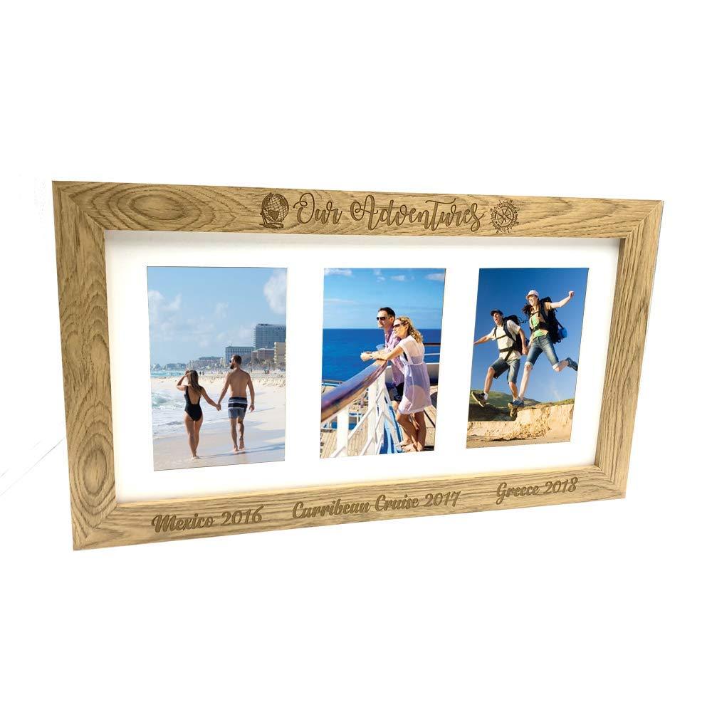 Personalised Adventures Travel Holiday Wooden Triple picture photo frame - ukgiftstoreonline