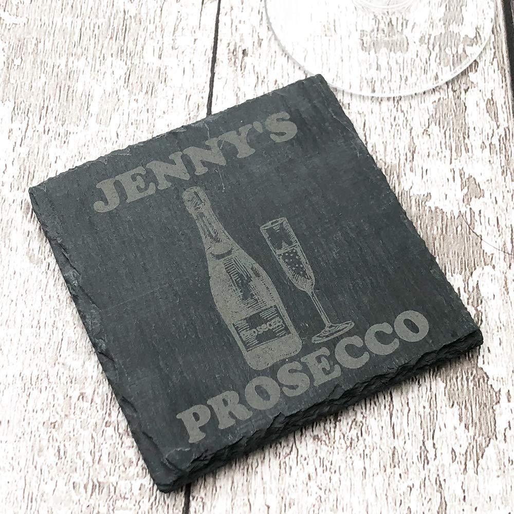 Personalised Any Name Stone Slate Prosecco Coaster Gift - ukgiftstoreonline