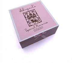 Personalised Baby Girl Pink Keepsake Memories Box Unicorn and Castles - ukgiftstoreonline
