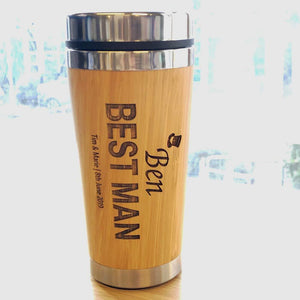 Personalised Bamboo Travel Mug Wedding Favour Gift Best Man Usher - ukgiftstoreonline