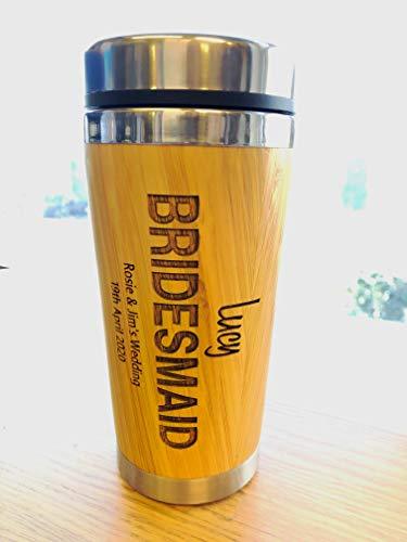 Personalised Bamboo Travel Mug Wedding Favour Gift Bridesmaid Maid Honour - ukgiftstoreonline