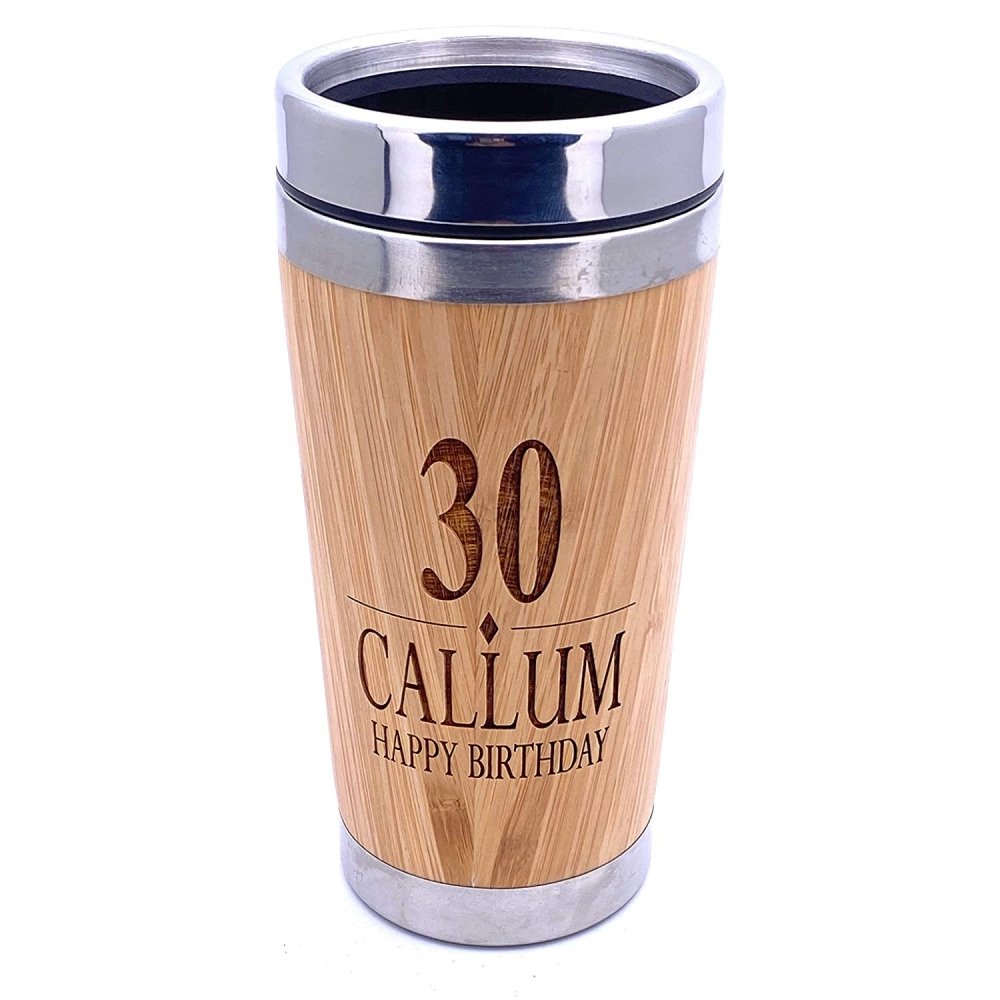 Personalised Birthday Bamboo Insulated Travel Mug Gift Any Age 18th, 21st, 30th, 40th, 50th, 60th, 70th, 80th - ukgiftstoreonline