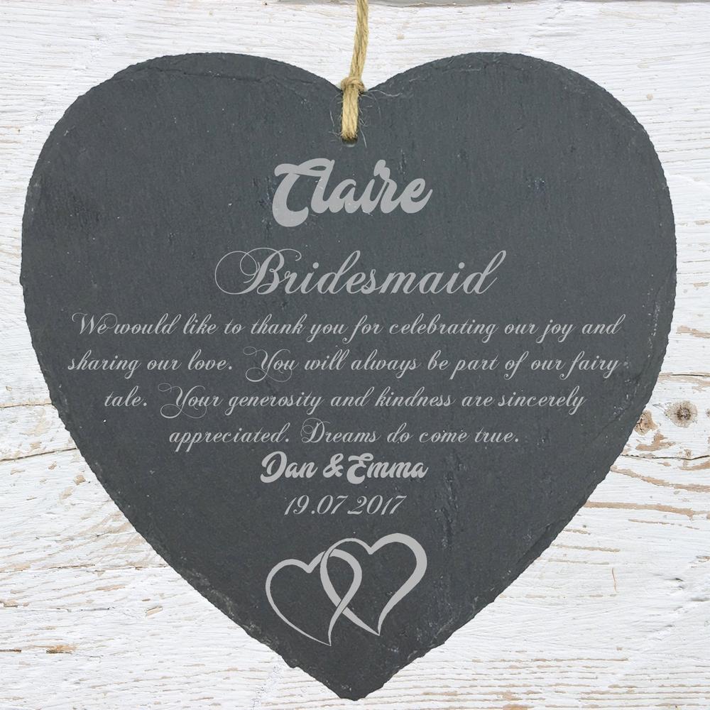 Personalised Bridesmaid Gift Slate Plaque Double Heart Symbol - ukgiftstoreonline