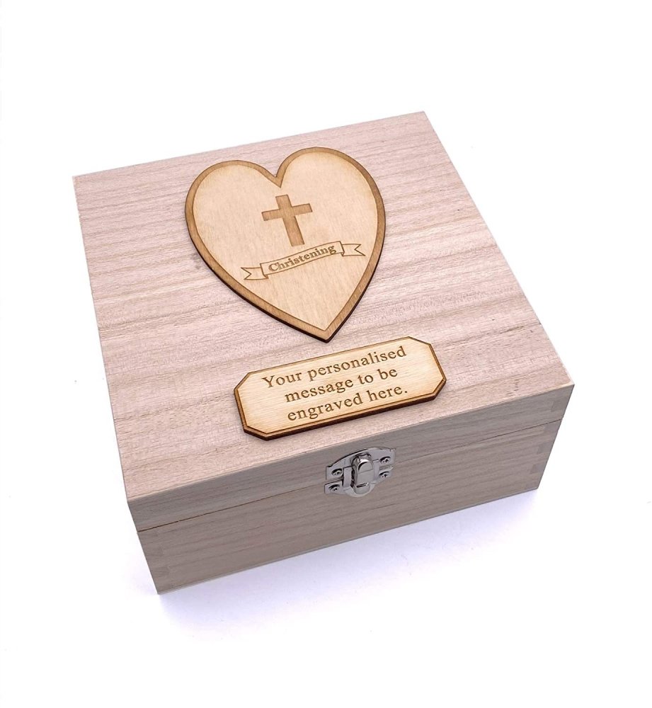 Personalised Christening Wooden Keepsake Memory Gift Box - ukgiftstoreonline