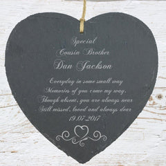 Personalised Cousin Brother Memorial Remembrance Slate Plaque Heart - ukgiftstoreonline