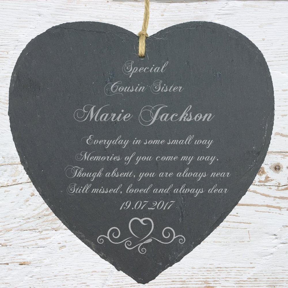 Personalised Cousin Sister Memorial Remembrance Slate Plaque Heart Symbol - ukgiftstoreonline