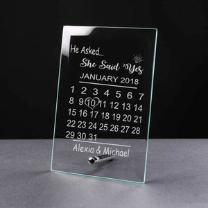 Personalised Engagement Gift Glass Plaque He Asked She Said Yes - ukgiftstoreonline