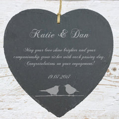 Personalised Engagement Gift Slate Plaque Bird Symbol - ukgiftstoreonline