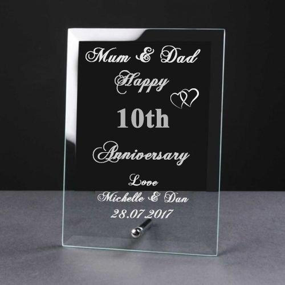 Personalised Engraved 10th Anniversary Glass Plaque Elegant Gift - ukgiftstoreonline