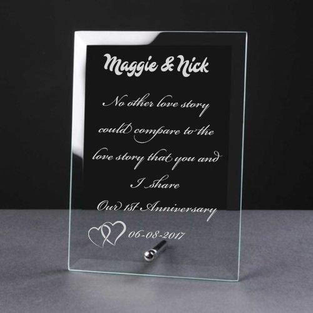 Personalised Engraved 1st Anniversary Glass Plaque Elegant Gift - ukgiftstoreonline