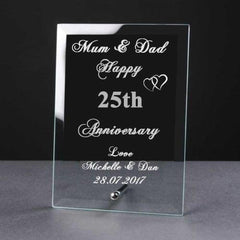 Personalised Engraved 25th Anniversary Glass Plaque Elegant Gift - ukgiftstoreonline