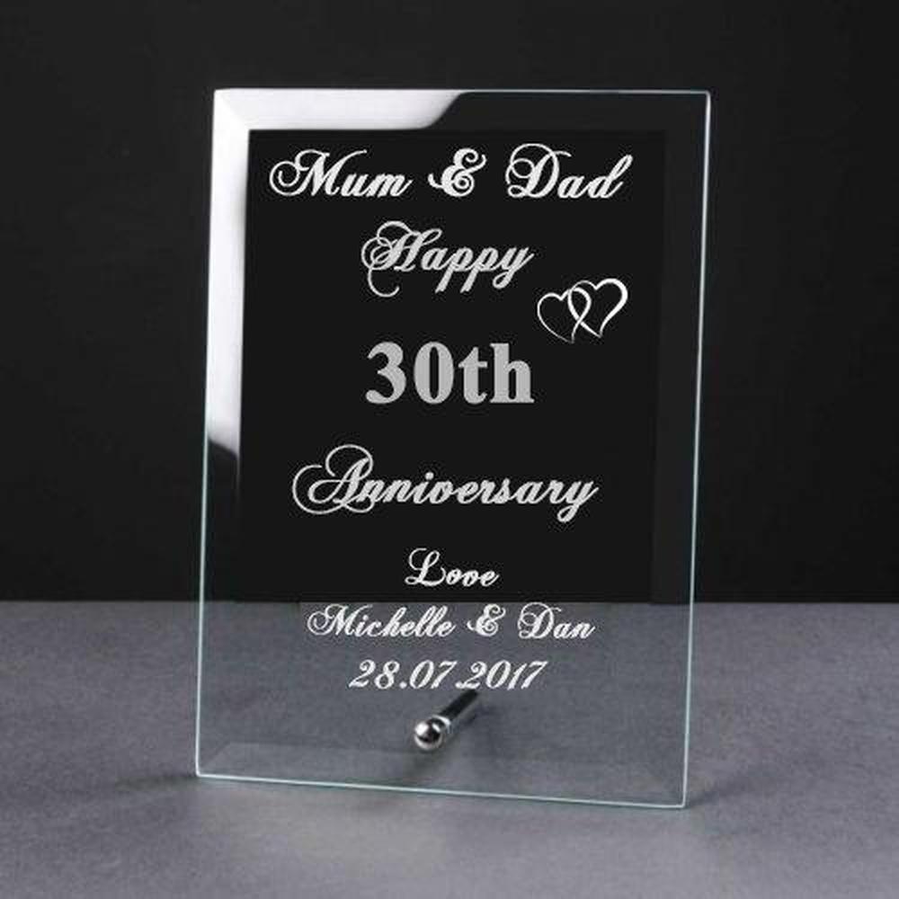 Personalised Engraved 30th Anniversary Glass Plaque Elegant Gift - ukgiftstoreonline