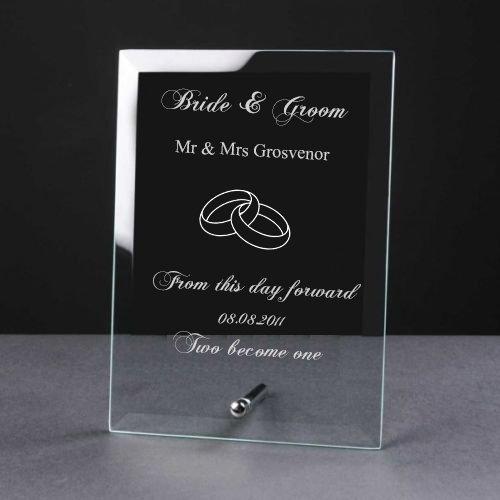 Personalised Engraved Elegant Glass Plaque Wedding Day Bride & Groom Gift - ukgiftstoreonline