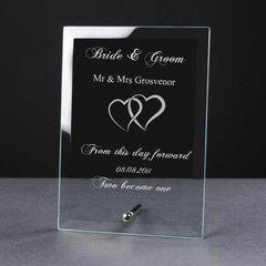 Personalised Engraved Elegant Heart Glass Plaque Wedding Gift - ukgiftstoreonline