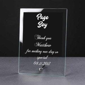 Personalised Engraved Glass Plaque Page Boy Gift - ukgiftstoreonline