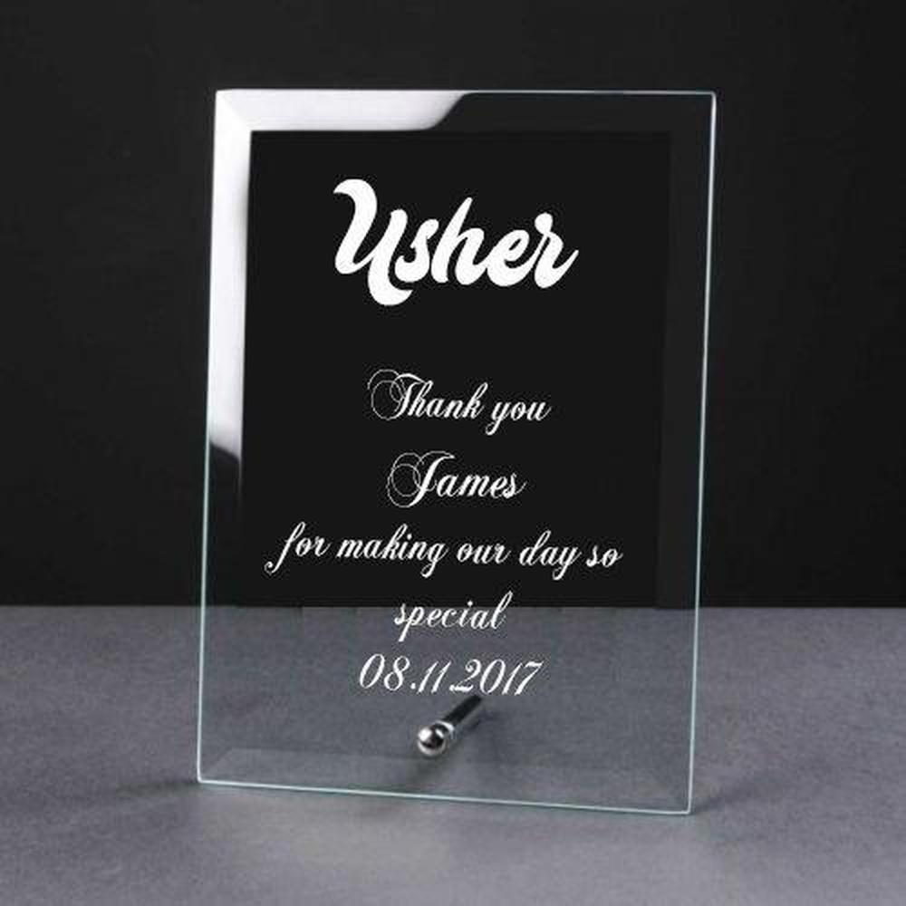 Personalised Engraved Glass Plaque Usher Gift - ukgiftstoreonline