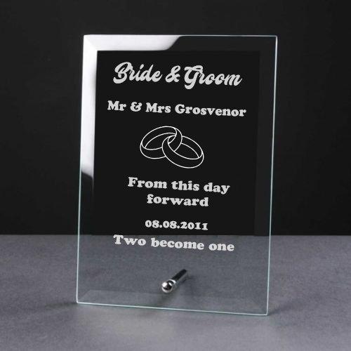 Personalised Engraved Glass Plaque Wedding Day Bride and Groom Gift - ukgiftstoreonline