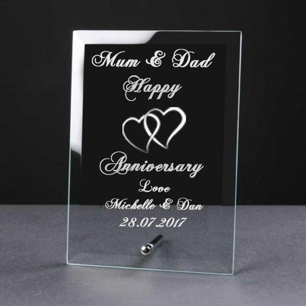 Personalised Engraved Happy Anniversary Glass Plaque Elegant Gift - ukgiftstoreonline