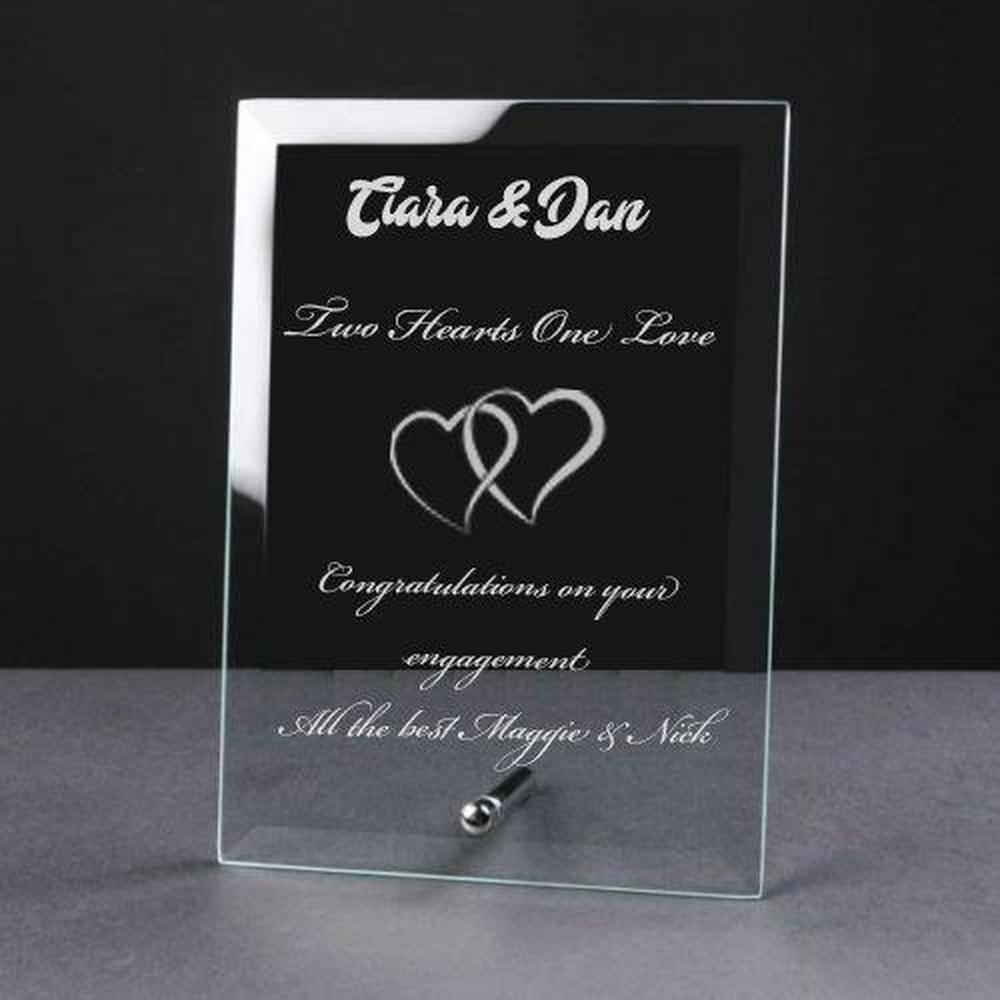 Personalised Engraved Heart Glass Plaque Engagement Gift - ukgiftstoreonline