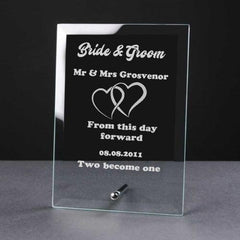 Personalised Engraved Heart Glass Plaque Wedding Bride and Groom Gift - ukgiftstoreonline