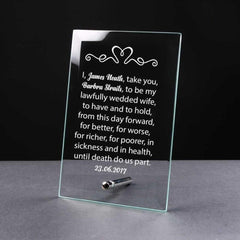 Personalised Engraved Husband Wife Wedding Vow Glass Plaque Gift - ukgiftstoreonline