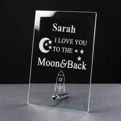 Personalised Engraved Love You To The Moon and Back Glass Plaque Gift - ukgiftstoreonline