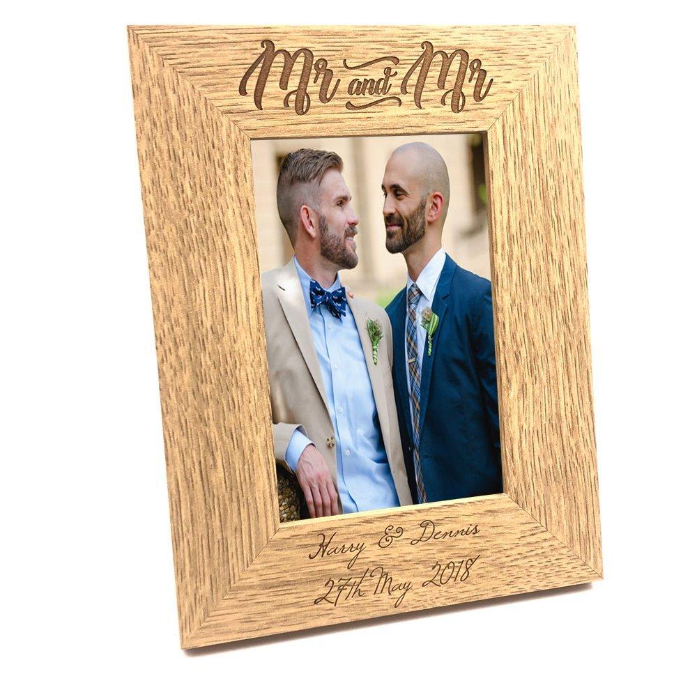 Personalised Engraved Mr and Mr Wooden Photo Frame Wedding Gift - ukgiftstoreonline