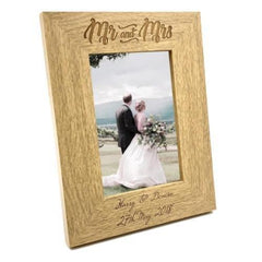 Personalised Engraved Mr and Mrs Wooden Photo Frame Wedding Gift - ukgiftstoreonline