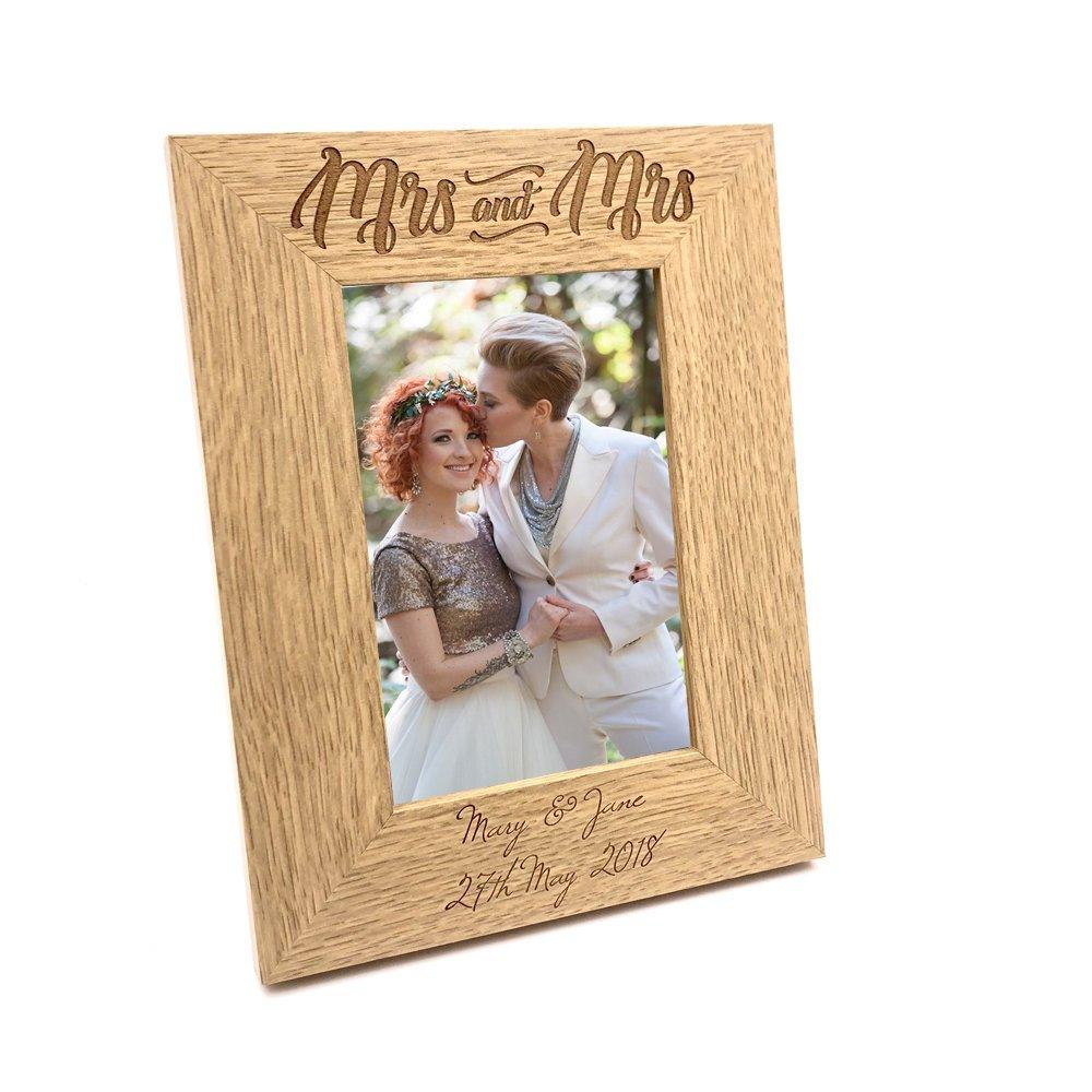 Personalised Engraved Mrs and Mrs Wooden Photo Frame Wedding Gift - ukgiftstoreonline