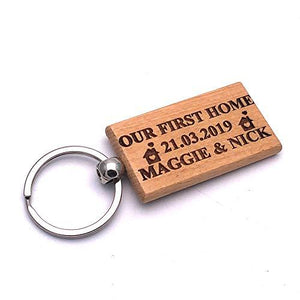 Personalised First Home Engraved Wooden Keyring Gift - ukgiftstoreonline