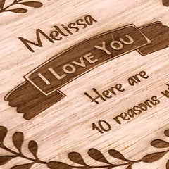 Personalised Gift for Her 10 Reasons why I Love You Wooden Box and Hearts - ukgiftstoreonline
