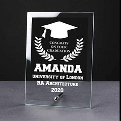 Personalised Graduation congratulations Laurel Design Glass Plaque - ukgiftstoreonline