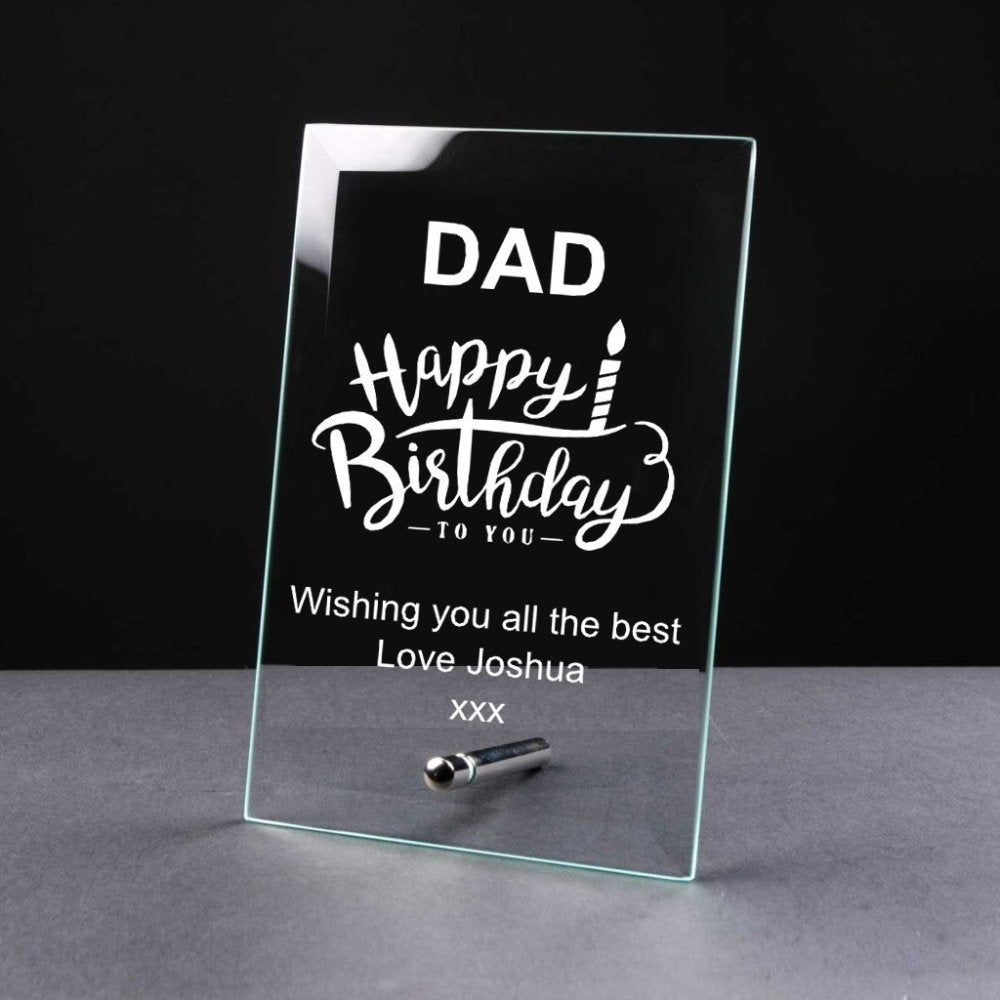 Personalised Happy Birthday Gift Glass Plaque Any Sentiment - ukgiftstoreonline