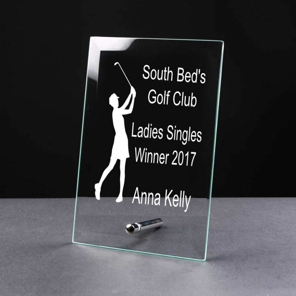 Personalised Ladies Golf Awards Trophy Glass Plaque - ukgiftstoreonline