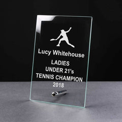 Personalised Ladies or Girls Tennis Trophy Glass Plaque - ukgiftstoreonline
