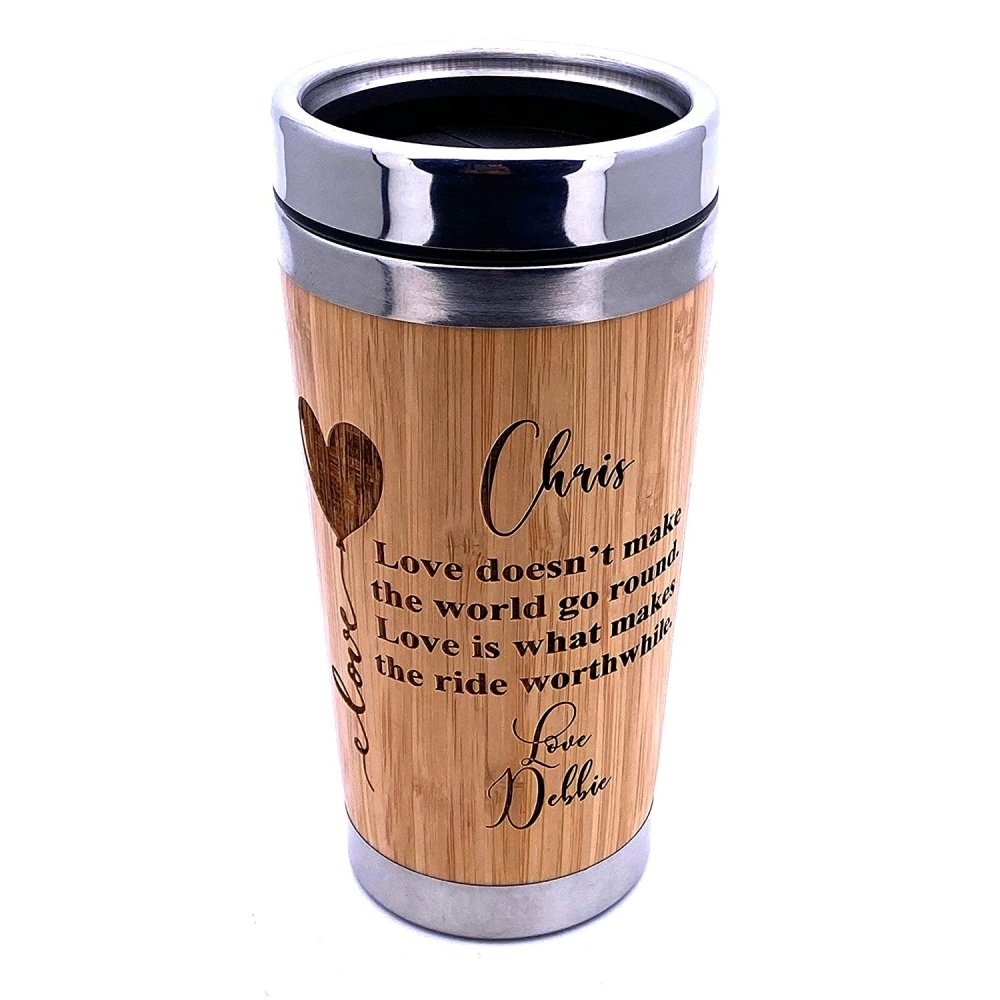 Personalised Love Themed Bamboo Insulated Travel Mug Gift - ukgiftstoreonline