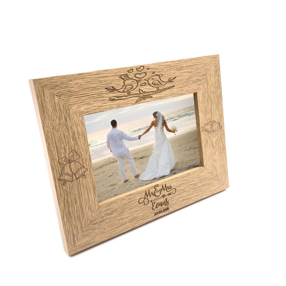 Personalised Mr and Mrs Love Birds Wooden Wedding Photo Frame Gift - ukgiftstoreonline