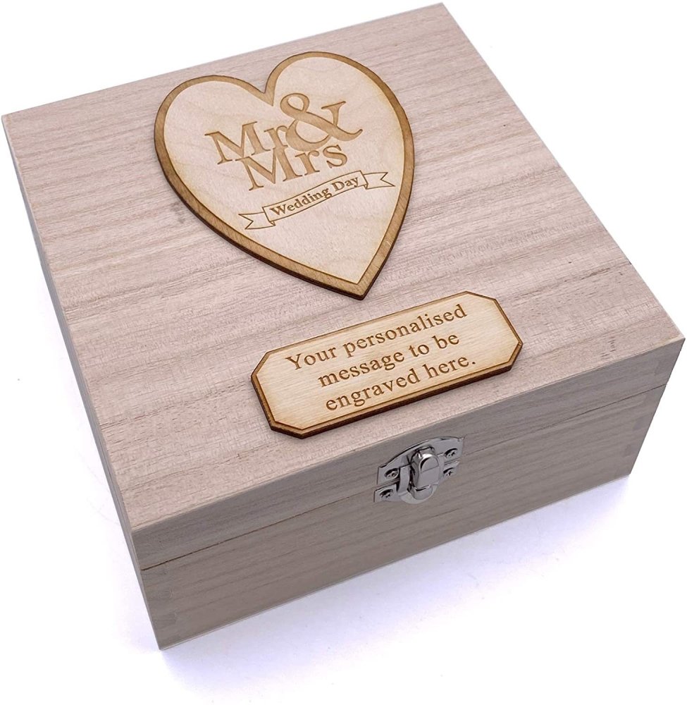 Personalised Mr and Mrs Wooden Keepsake Memory Wedding Gift Box - ukgiftstoreonline