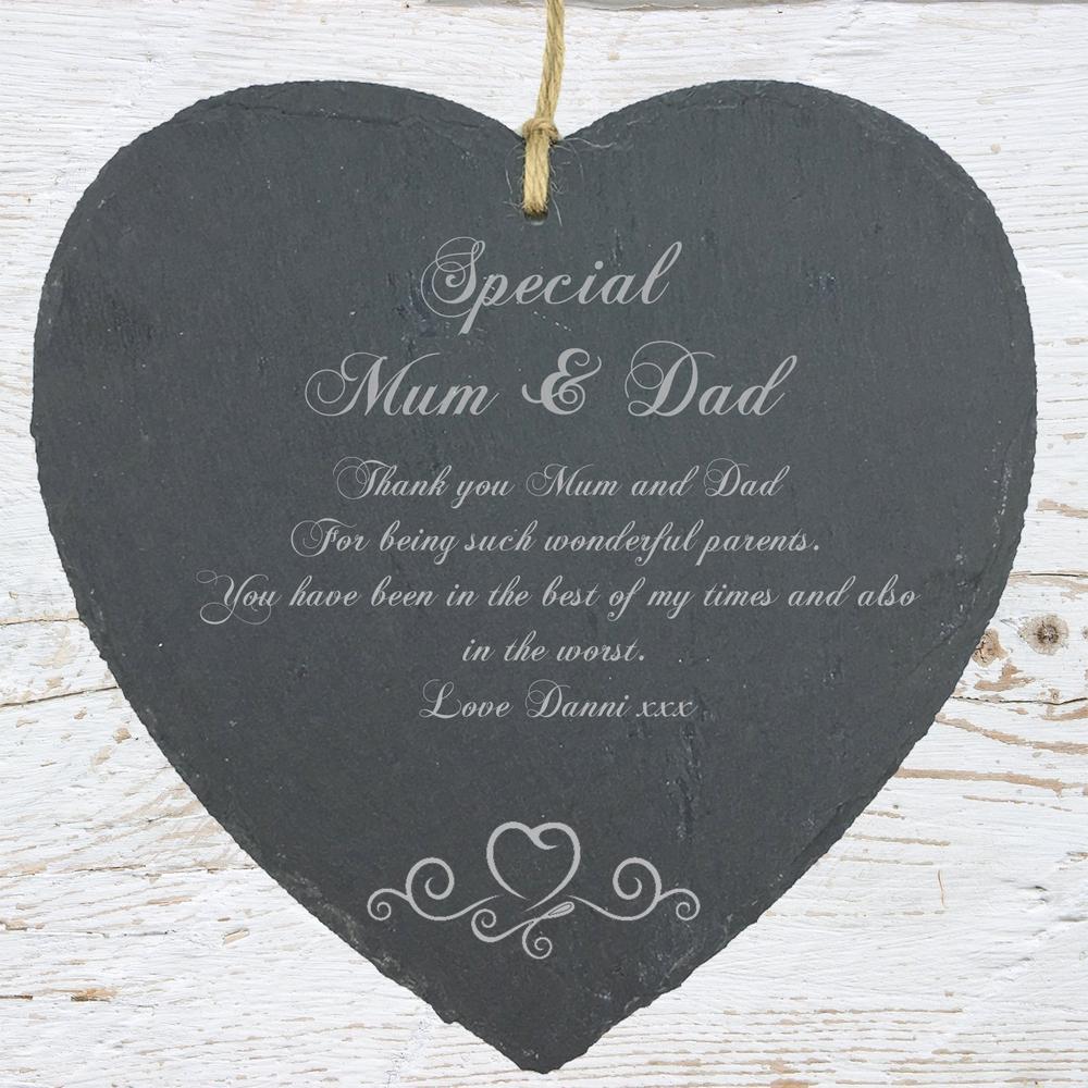 Personalised Mum and Dad Gift Slate Plaque Heart Symbol - ukgiftstoreonline