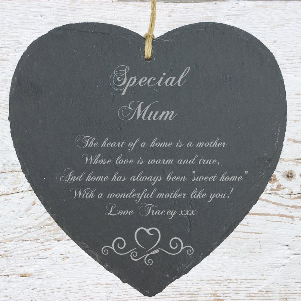 Personalised Mum Gift Slate Plaque Heart Symbol - ukgiftstoreonline