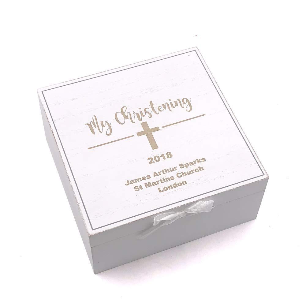 Personalised My Christening White Wooden Keepsake Box Gift - ukgiftstoreonline