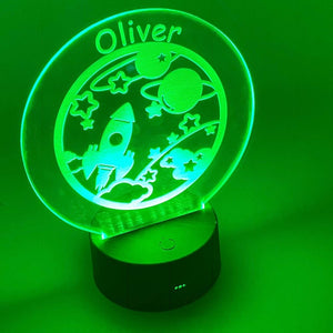 Personalised Rocket and Stars Night Lamp for Boys 7 Colour Changing - ukgiftstoreonline