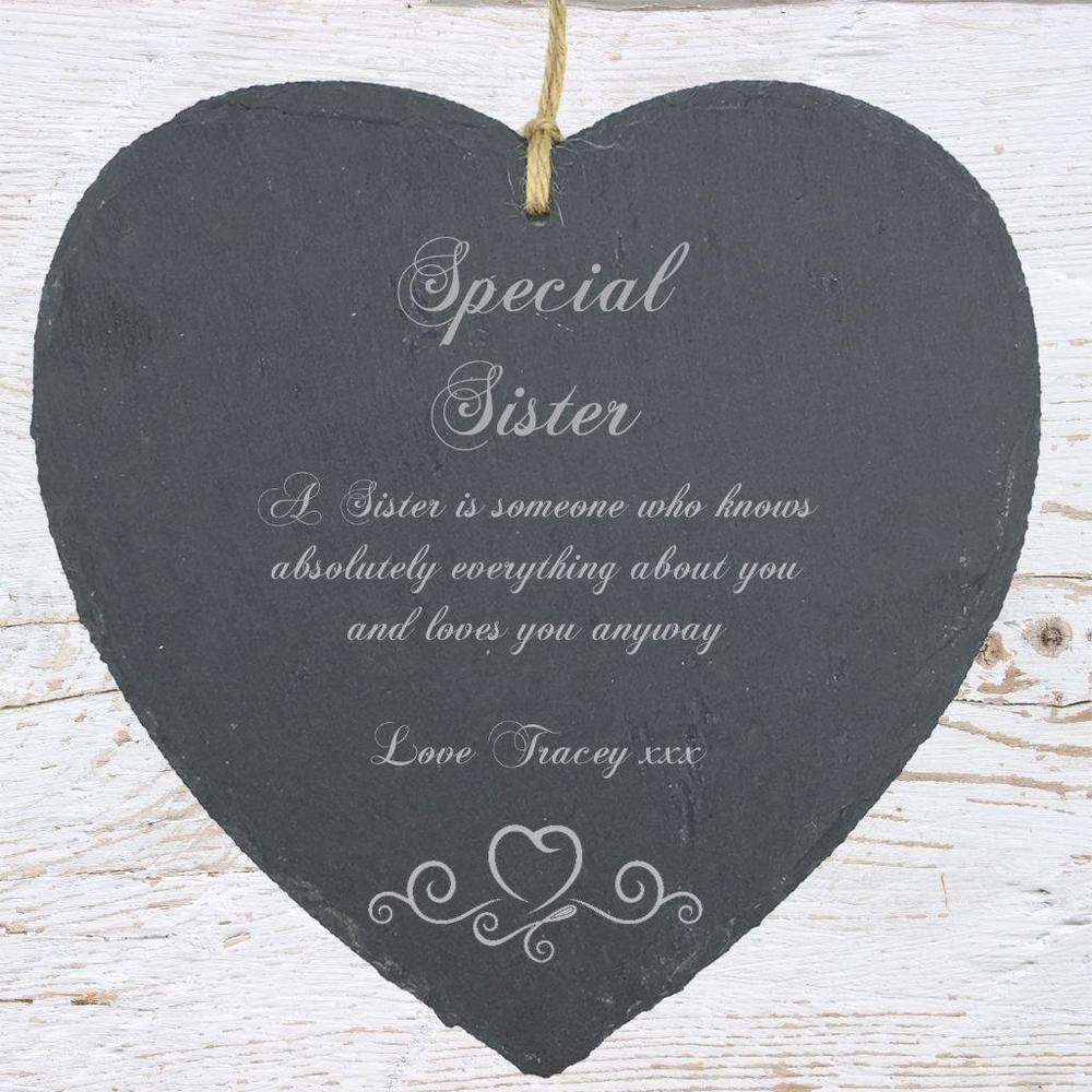 Personalised Sister Gift Slate Plaque Heart Symbol - ukgiftstoreonline