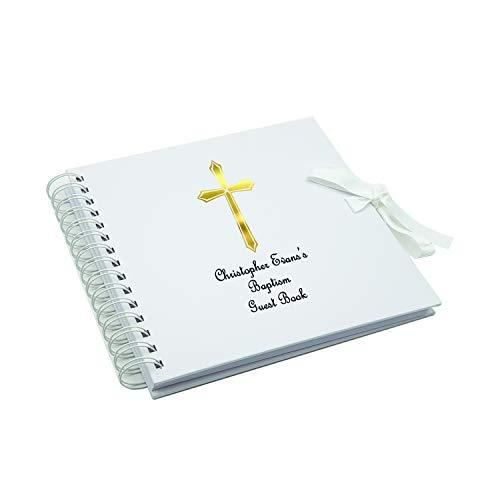 Personalised White Metallic Gold Cross Baptism Album, Scrapbook - ukgiftstoreonline