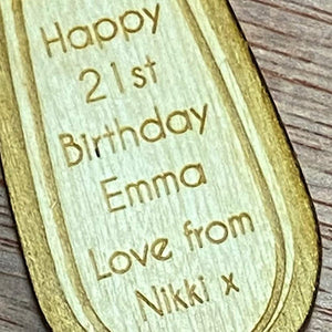 Personalised Wooden Any Age Engraved Birthday Gift Tag Champagne Design - ukgiftstoreonline