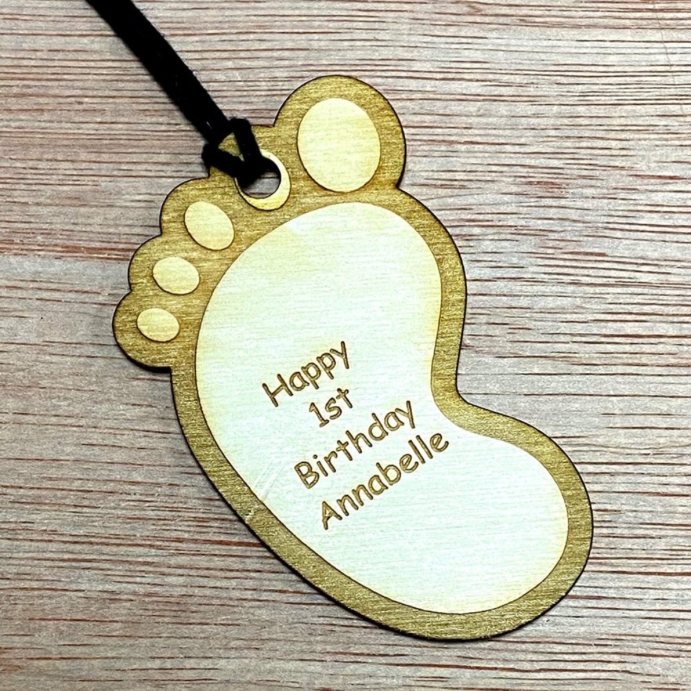 Personalised Wooden Baby Foot Design Birthday Gift Tag Baby Shower Gift - ukgiftstoreonline