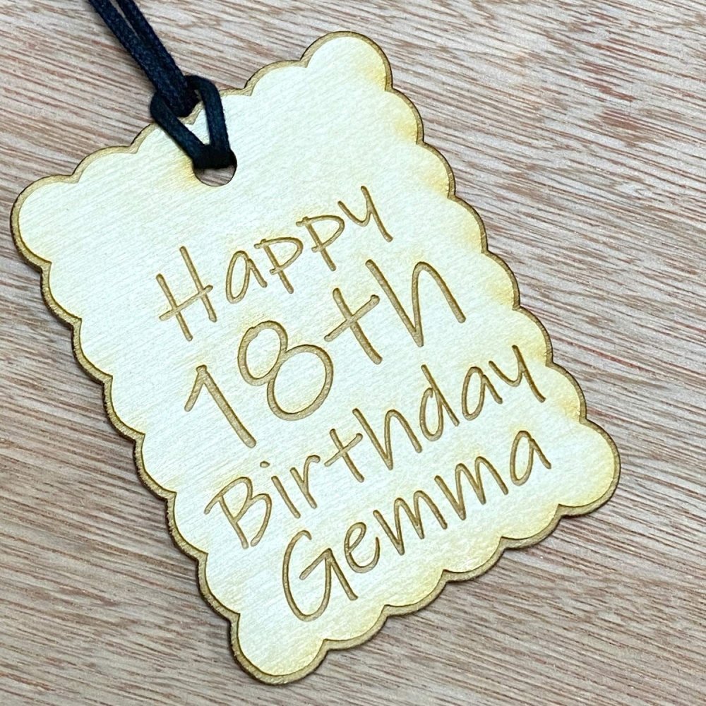 Personalised Wooden Engraved Birthday Gift Tag Any Age Name Fancy Tag Style, 13th, 16th, 18th, 21st, 30th, 40th, 50th, 60th - ukgiftstoreonline