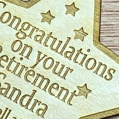 Personalised Wooden Engraved Gift Tag for Retirement - ukgiftstoreonline