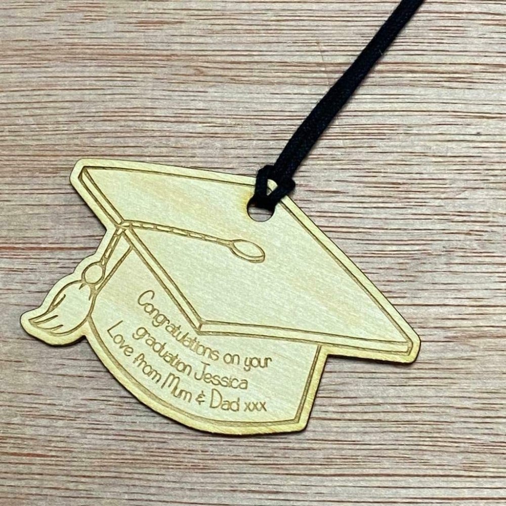 Personalised Wooden Graduation Gift Tag Hat Design - ukgiftstoreonline