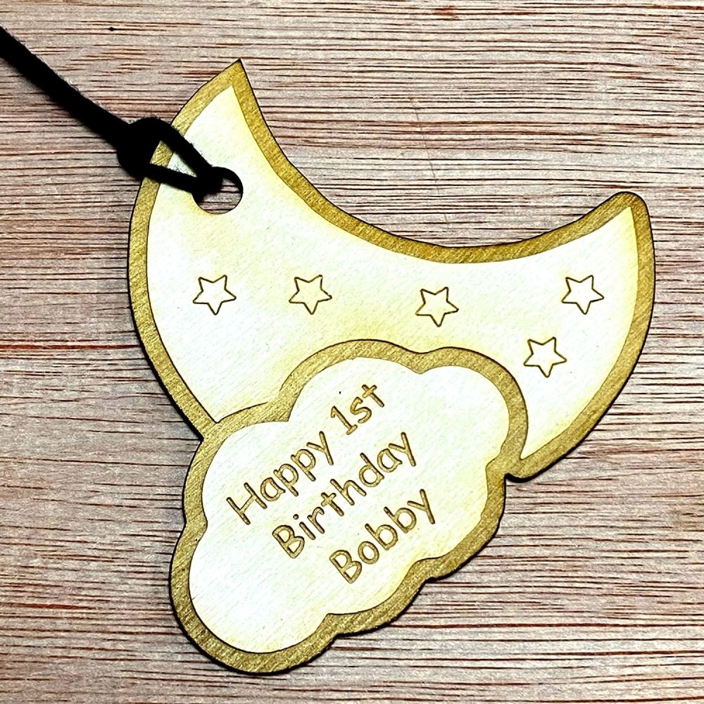 Personalised Wooden Moon and Clouds Gift Tag Baby Shower - ukgiftstoreonline